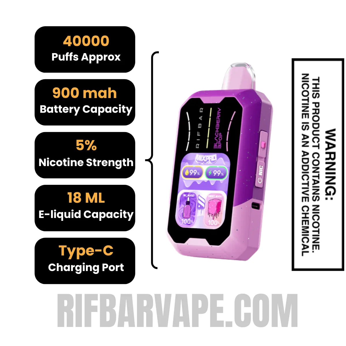 BlackberryB-PopRifbarMixProSweetDisposableVapespecifications