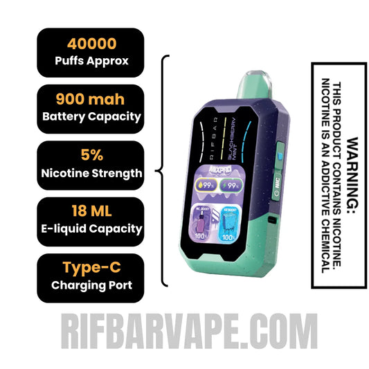 BlackberryMintRifbarMixProIceDisposableVapespecifications