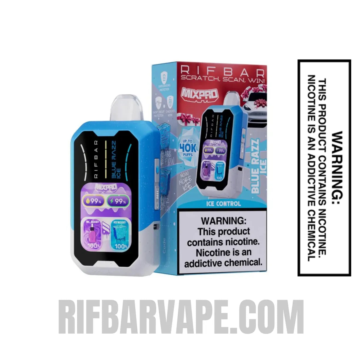 BlueRazzIceRifbarMixProIceDisposableVapewithpackagebox