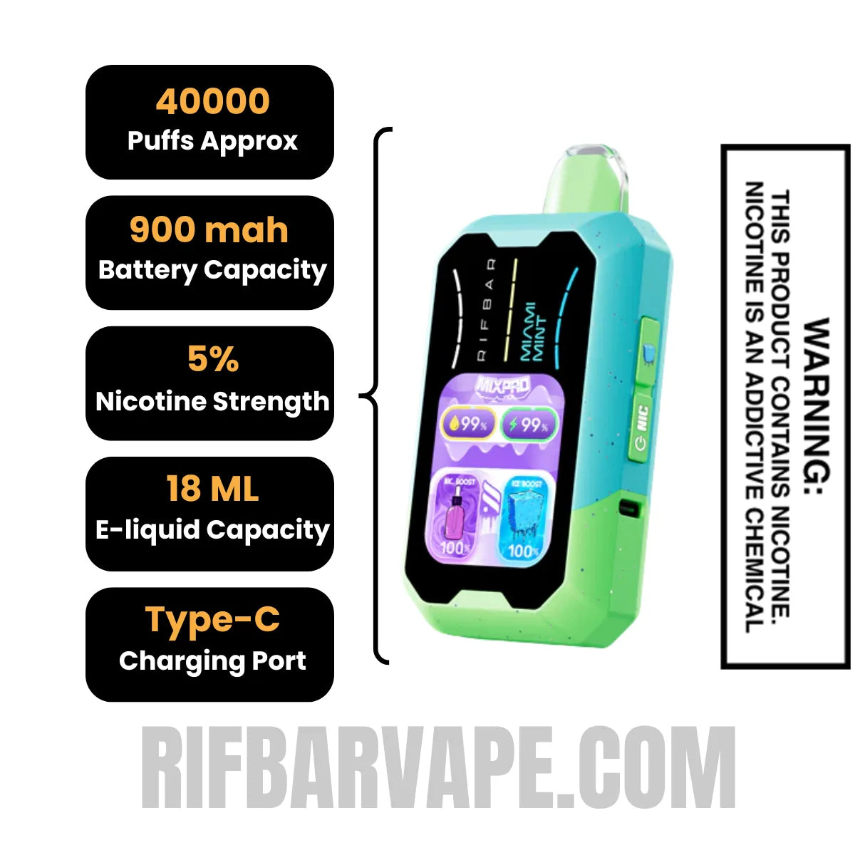 Miami Mint Rifbar MixPro Ice 40K Vape | Rifbar Vape Miami Mint Rifbar MixPro Ice 40K Vape | Rifbar Vape