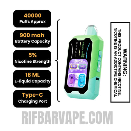 SourAppleIceRifbarMixProIceDisposableVapespecifications