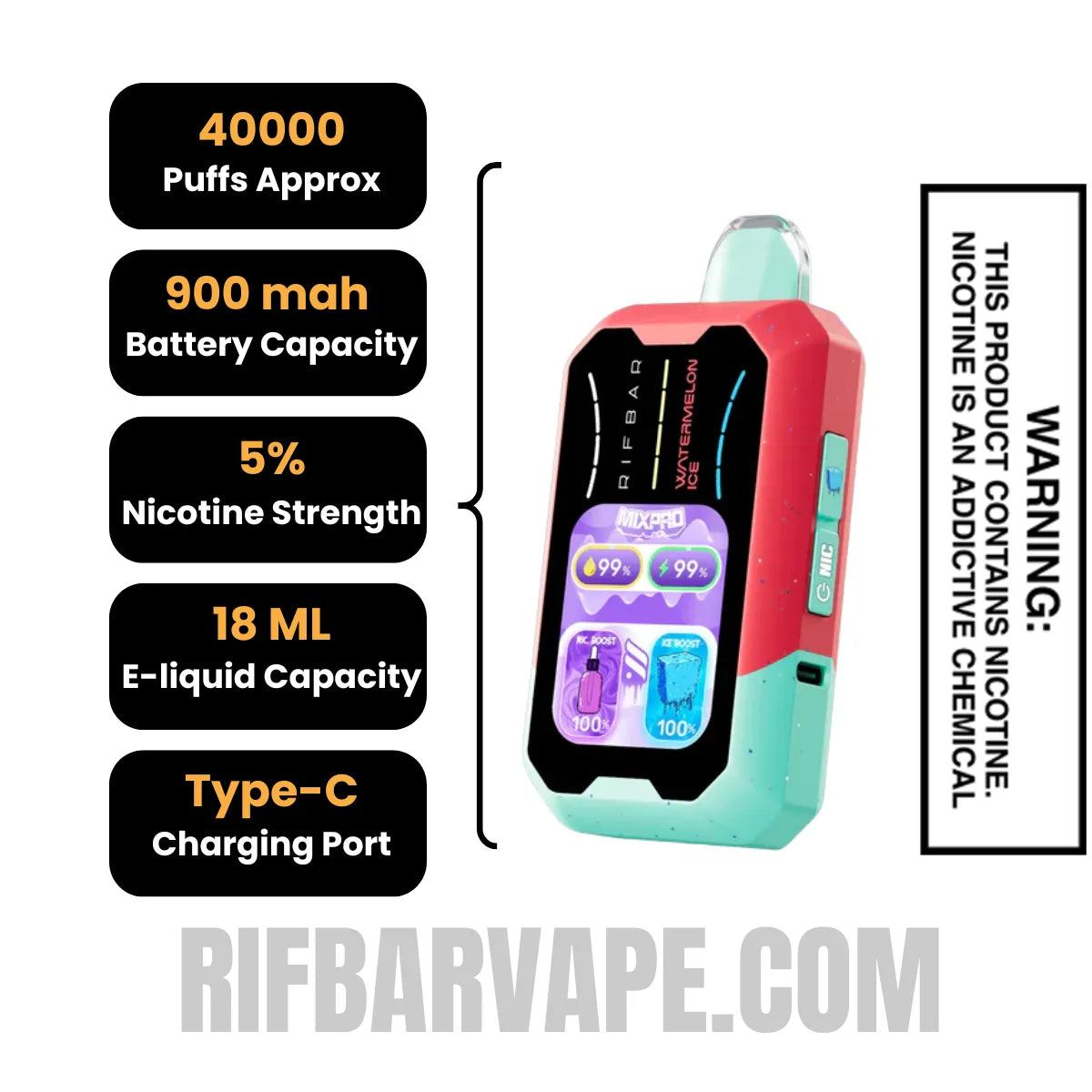WatermelonIceRifbarMixProIceDisposableVapespecifications