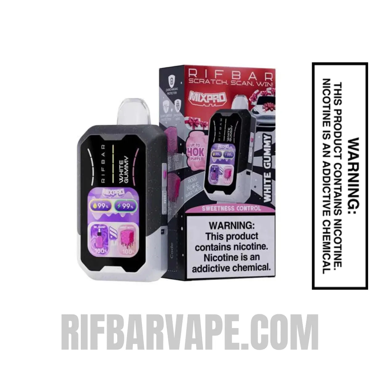 WhiteGummyRifbarMixProSweetDisposableVapewithpackagebox